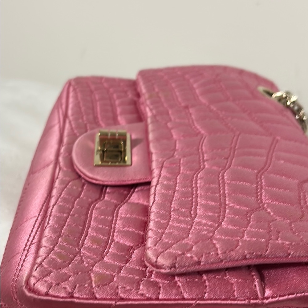 Chanel Authentic Pink Satin Silk Croc Embossed 2.55 Mini Double Flap Bag - Picture 16 of 16
